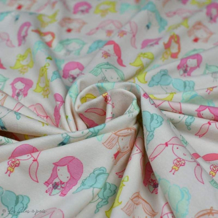 Tissu Jersey Motif Fillettes Daydream De Patty Basemi Rose Bleu Et