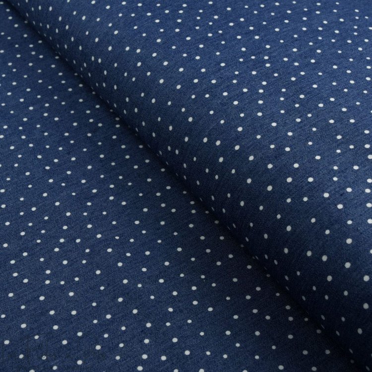 Coupon De Tissu Jeans Stretch Motif Pois Bleu Cm Vente En Ligne