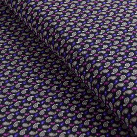 Tissu jersey motif pailsey - Noir et violet  - 1
