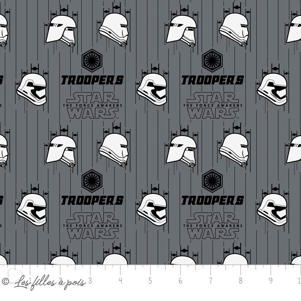 Tissu Coton Star Wars Storm Troopers Gris Blanc Et Noir