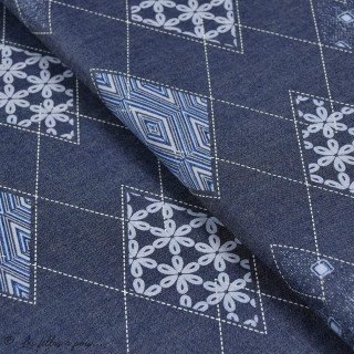 Cupão de tecido de algodão com padrão de diamante "Denim Prints" - Azul denim - 80cm - Oekotex ® - AGF ® Art Gallery Fabrics ® -