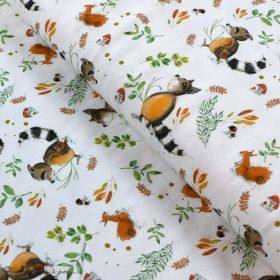 Tissu jersey coton motif animaux "Fridolin" - Blanc, orange, marron et vert - Bio - Lillestoff ® Lillestoff ® - Tissus Bio - 1