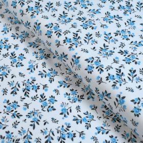 Tissu jersey interlock coton motif petites fleurs - Blanc et bleu Autres marques - Tissus et mercerie - 1