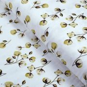Tissu jersey coton motif fleurs de coton "Sweet Cotton" - Blanc et beige - Oeko-Tex ®