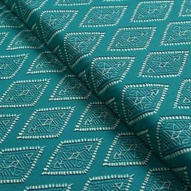 Tissu popeline de coton motif losanges "Spirited" - Ecru et turquoise - Oekotex ® - AGF ® Art Gallery Fabrics ® - Tissus - 1