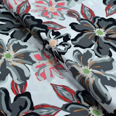 Tissu popeline de coton motif fleurs "Fusion Silkroad" - Blanc, rouge et noir - AGF ® Art Gallery Fabrics ® - Tissus - 1