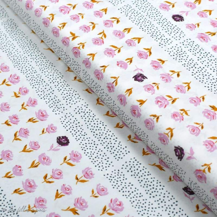 Coupon de tissu popeline de coton motif pois et fleurs "Mayfair" de Amy Sinibaldi - Rose - 130cm - Oekotex - AGF ® Art Gallery F