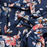 Tissu popeline de coton motif fleurs "Homebody" - Bleu foncé, orange et vert - Oekotex - AGF ® Art Gallery Fabrics ® - Tissus - 