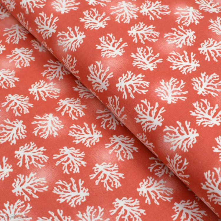 Coupon de tissu coton motif coraux "Beach Travel" - Orange e blanc - 140cm - Oekotex - AGF ® 3 Wishes Fabrics ® - 1