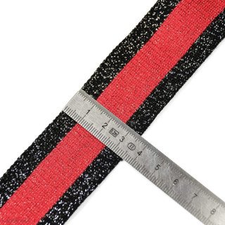 DESTOCK Cinta jersey rayas Lurex - Negro y rojo - 35mm Autres marques - Tissus et mercerie - 2