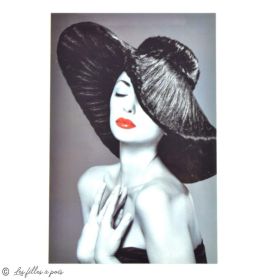 Transfert cliché femme chapeau - Noir, blanc et rouge - Thermocollant  - 1