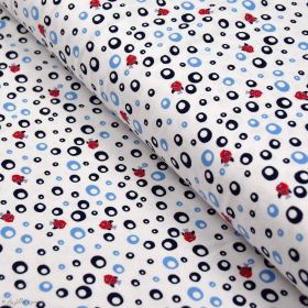 Tissu jersey coton motif petits poissons  - Blanc, rouge et bleu - Oeko-Tex ® Autres marques - Tissus et mercerie - 1