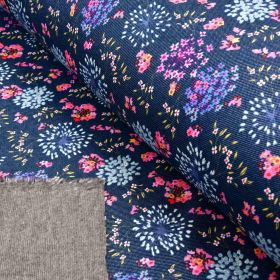 Tissu jersey sweat digital coton motif fleurs effet jeans - Bleu jeans et rose - Oekotex ® Autres marques - Tissus et mercerie -