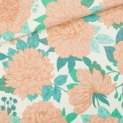 Tissu french terry coton "PEONIE" motif fleurs - Vert, Ecru et corail -  Oeko-Tex ® - See You At Six ® See You At Six ® - Tissus