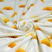 Tissu jersey coton motif soleils "Sunset" - Blanc et  jaune - Oeko-Tex ® Family Fabrics ® - Tissus oekotex - 2