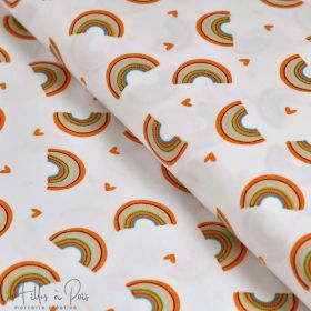 Tissu jersey pailleté coton motif arc-en -ciel - Blanc, orange et jaune - Oeko-Tex ® Autres marques - Tissus et mercerie - 1