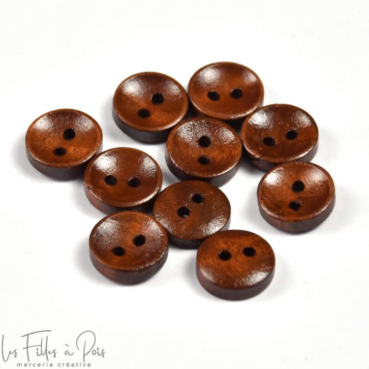 Bouton rond en bois vernis - 10mm - Marron - Lot de 10 Autres marques - Tissus et mercerie - 1