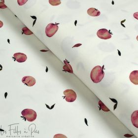 Tissu jersey motif pommes "Apple Draw" - Ecru et rose - Oeko-Tex ® Autres marques - Tissus et mercerie - 1