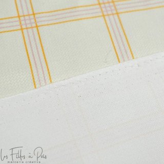 Coupon de tissu minky velours motif carreaux "Petit Fernand" - Ecru, ocre et rose - 150cm - Les Filles à Pois Les Filles à Pois 