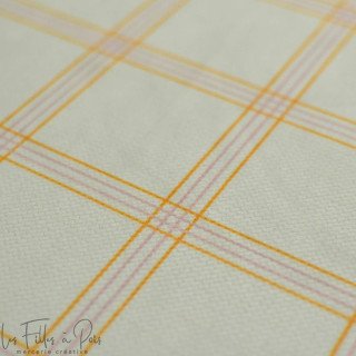 Coupon de tissu minky velours motif carreaux "Petit Fernand" - Ecru, ocre et rose - 150cm - Les Filles à Pois Les Filles à Pois 