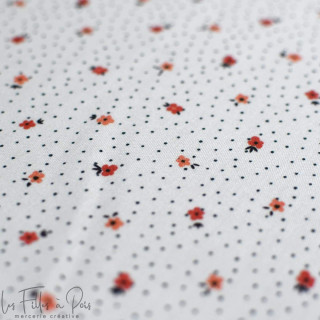 Coupon de tissu popeline de coton petites fleurs et plumetis "Daisy DK" - Ecru et terracotta - 320cm - Les Filles à Pois Les Fil