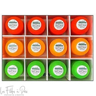 Coffret de 12 cônes de fil mousse Aeroflock Fluorescents 1200m - 3 couleurs Vert Orange rouge - Madeira® Madeira ® - Fils à brod