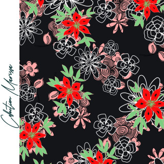 Coupon de tissu jersey motif fleurs "Marissa" - Noir, rouge, vert et nude - 320cm -  Les Filles à Pois Les Filles à Pois - Desig