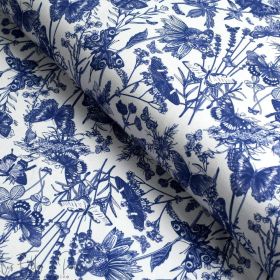 Tissu jersey motif fleurs et papillons collection "Sakha" - Blanc et bleu - Les Filles à Pois ® - Oeko-Tex ® Les Filles à Pois -