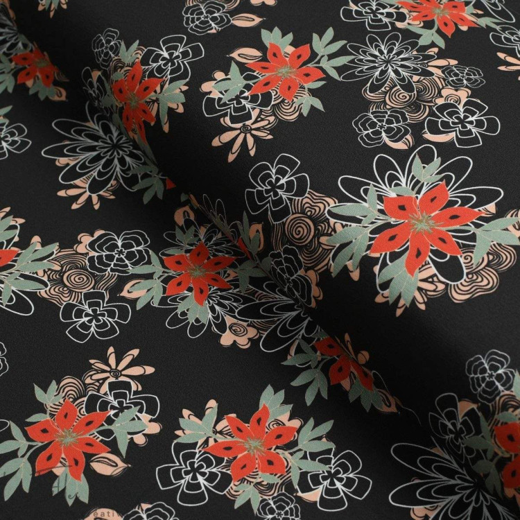 Coupon de tissu jersey motif fleurs "Marissa" - Noir, rouge, vert et nude - 320cm -  Les Filles à Pois Les Filles à Pois - Desig