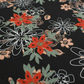 Coupon de tissu jersey motif fleurs "Marissa" - Noir, rouge, vert et nude - 320cm -  Les Filles à Pois Les Filles à Pois - Desig