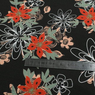 Coupon de tissu jersey motif fleurs "Marissa" - Noir, rouge, vert et nude - 320cm -  Les Filles à Pois Les Filles à Pois - Desig