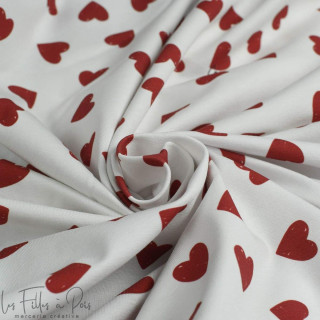 Tissu jersey motif coeur "Coco" - Blanc, rouge et noir - Les Filles à Pois Les Filles à Pois - Design ® - Mercerie et Tissus - 2