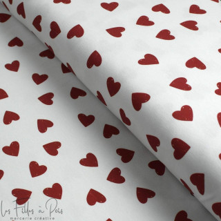 Tissu jersey motif coeur "Coco" - Blanc, rouge et noir - Les Filles à Pois Les Filles à Pois - Design ® - Mercerie et Tissus - 1