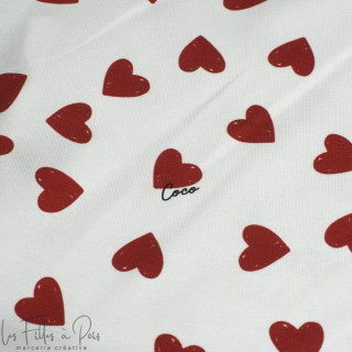 Tissu jersey motif coeur "Coco" - Blanc, rouge et noir - Les Filles à Pois Les Filles à Pois - Design ® - Mercerie et Tissus - 4