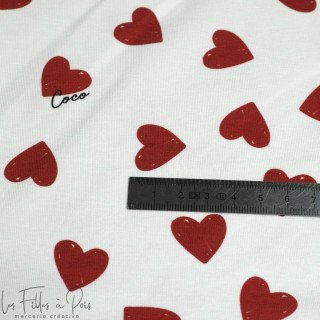 Tissu jersey motif coeur "Coco" - Blanc, rouge et noir - Les Filles à Pois Les Filles à Pois - Design ® - Mercerie et Tissus - 5