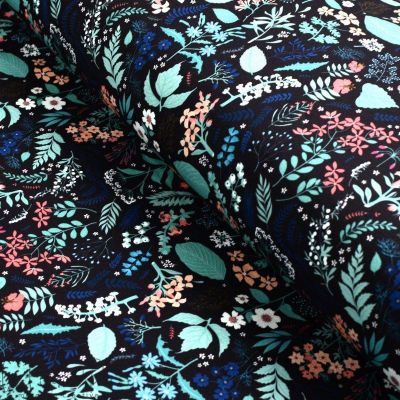 Tissu french terry motif nature et fleurs collection "Botanic" - Multicolore - Les Filles à Pois ® - Oeko-Tex ® Les Filles à Poi