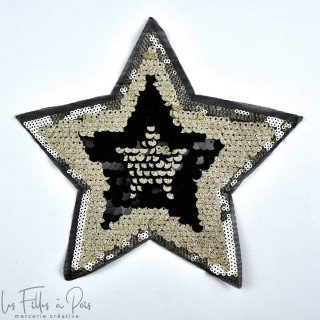 Crachá com estrela de lantejoulas - dourado e preto - para passar a ferro Autres marques - Tissus et mercerie - 1