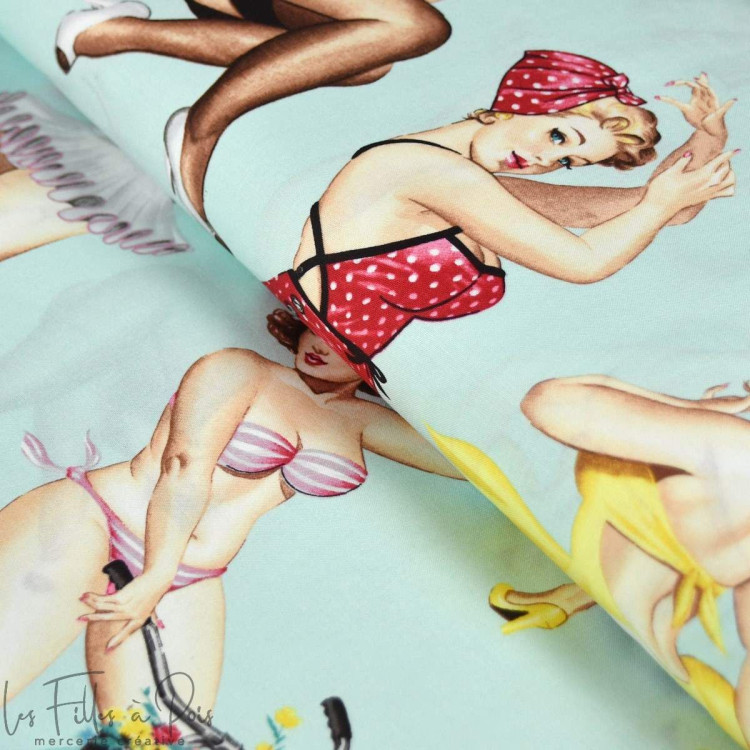 Coupon de tissu coton motif pin up "Good And Plenty" - Multicolore - 120cm - Henry Alexander ® Alexander HENRY Fabrics ® - Tissu