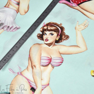 Coupon de tissu coton motif pin up "Good And Plenty" - Multicolore - 120cm - Henry Alexander ® Alexander HENRY Fabrics ® - Tissu