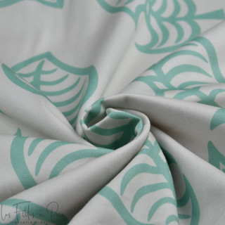 Coupon de tissu popeline de coton motif feuilles "Tanuki" - Ecru et vert menthe - 280cm - Les Filles à Pois Les Filles à Pois - 