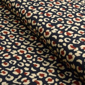 Tissu popeline de coton motif léopard baroques collection "Klass" - Bleu, terracotta et écru - Les Filles à Pois ® - Oeko-Tex ® 