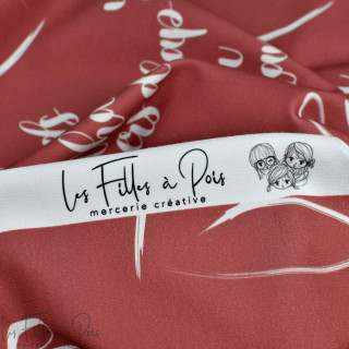 Coupon de tissu french terry motif écriture "Sisters A" - Bordeaux et écru - 200cm - Les Filles à Pois Les Filles à Pois - Desig