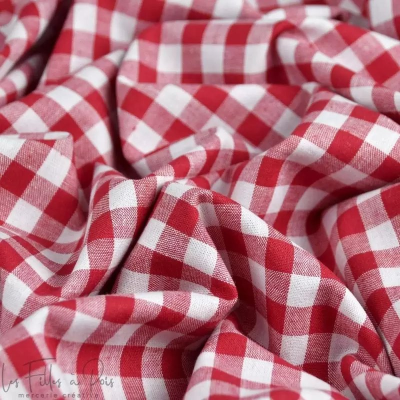 Tissu popeline de coton motif petits carreaux Vichy- 10mm - Oeko-Tex ®  Vente en ligne Couleur Rouge