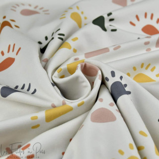 Tissu french terry motif soleil "Anna" - Blanc et multicolore - Les Filles à Pois Les Filles à Pois - Design ® - Mercerie et Tis