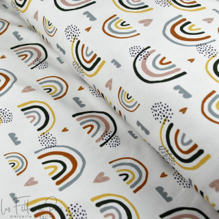 Tissu french terry motif Arc-en-ciel "Anna" - Blanc et multicolore - Les Filles à Pois Les Filles à Pois - Design ® - Mercerie e