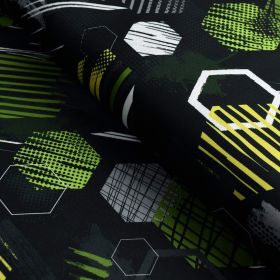 Jersey-interlock sport motif hexagone collection "Vitamin" - Noir et vert - Les Filles à Pois ® - Oeko-Tex ® Les Filles à Pois -