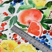 Tissu lycra motif fruits collection "Amanda" - Blanc et multicolore - Les Filles à Pois ® - Oeko-Tex ® Les Filles à Pois - Desig