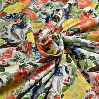 Tissu french terry motif fruits "Amanda" - Blanc et multicolore - Les Filles à Pois Les Filles à Pois - Design ® - Mercerie et T