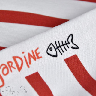 Tissu jersey motif rayures marinières "Little Sardine" - Blanc et rouge - Les Filles à Pois Les Filles à Pois - Design ® - Merce