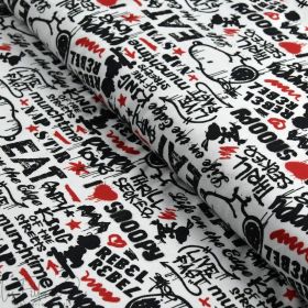 Tissu jersey coton motif Snoopy "Graffiti Star" - Blanc, rouge et noir - Bio - Peanuts ® Peanuts ® - 1